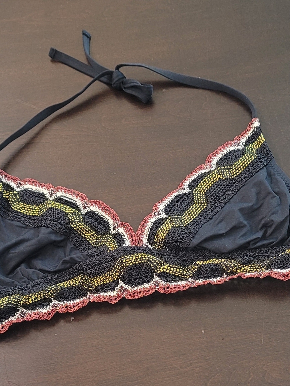 BECCA Black Lace Bralette with Yellow and Pink Trim
